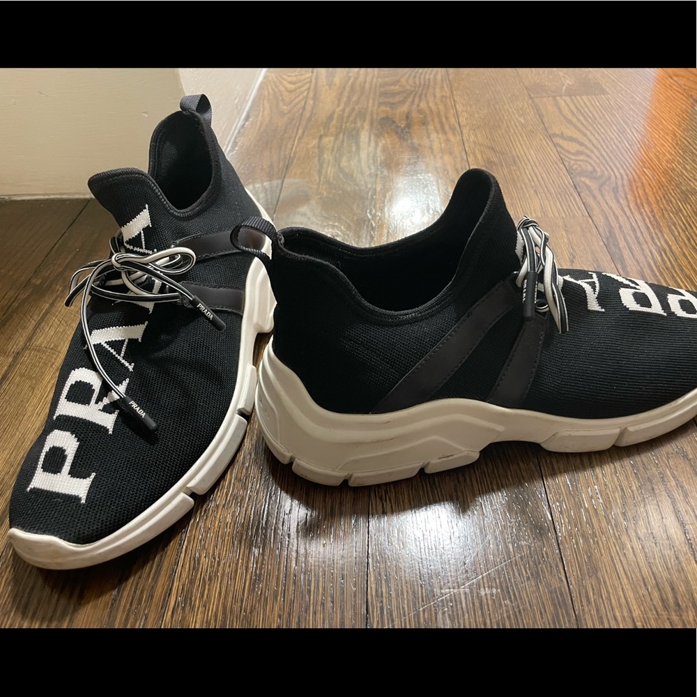 Black and white Prada logo slip sneakers worn twice!